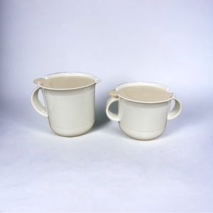 Vintage Tupperware Creamer and Sugar with Cream Base and Light Pink Lids - As Is